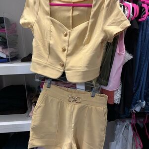 SHEIN High Waist Shorts and Top Set - Cream